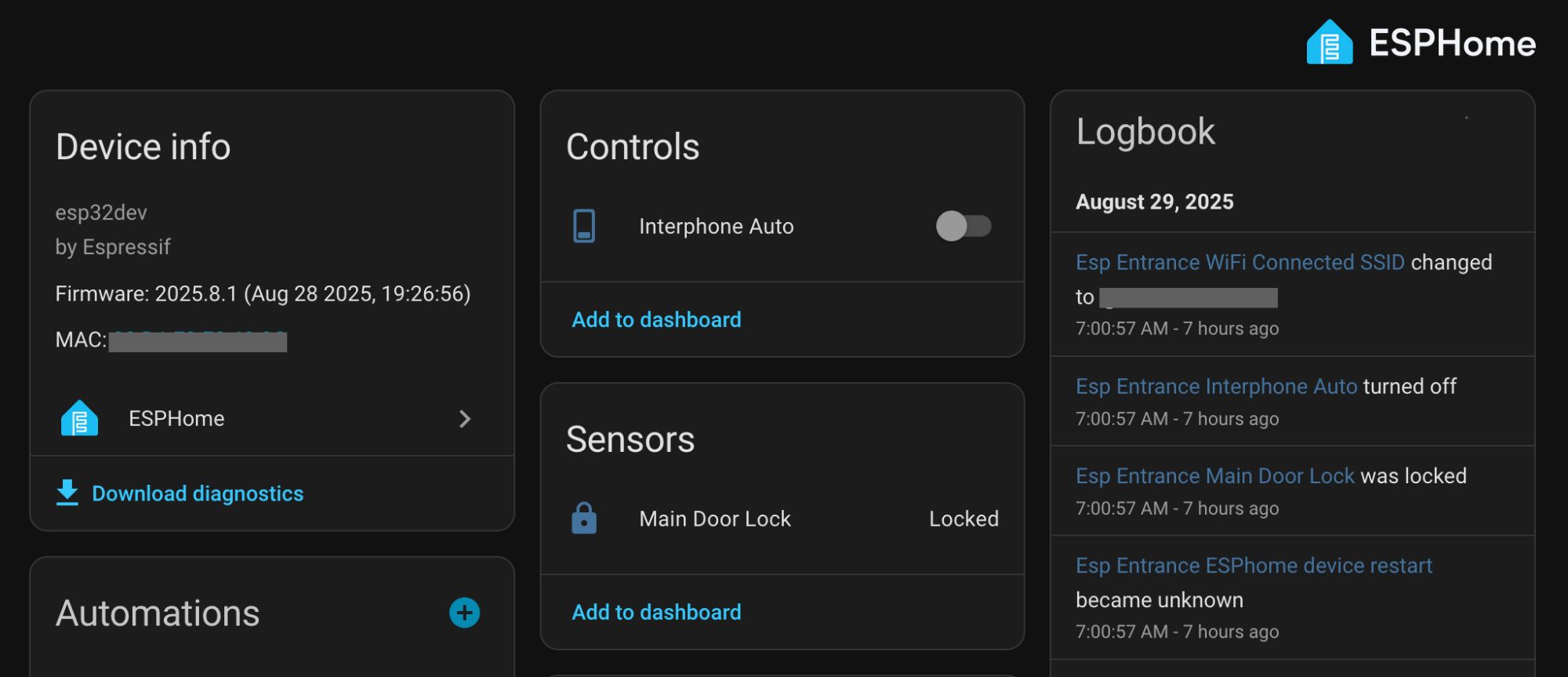ESPHome dashboard